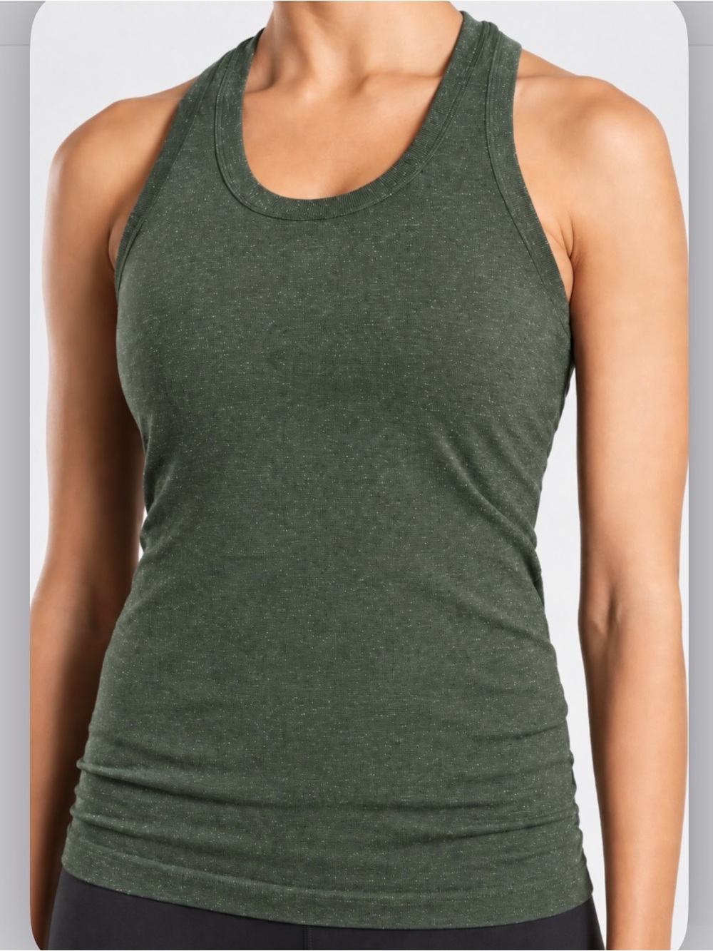 Athleta Dark Sage Green Shimmer Metallic Tank Top M Racerback Workout Yoga